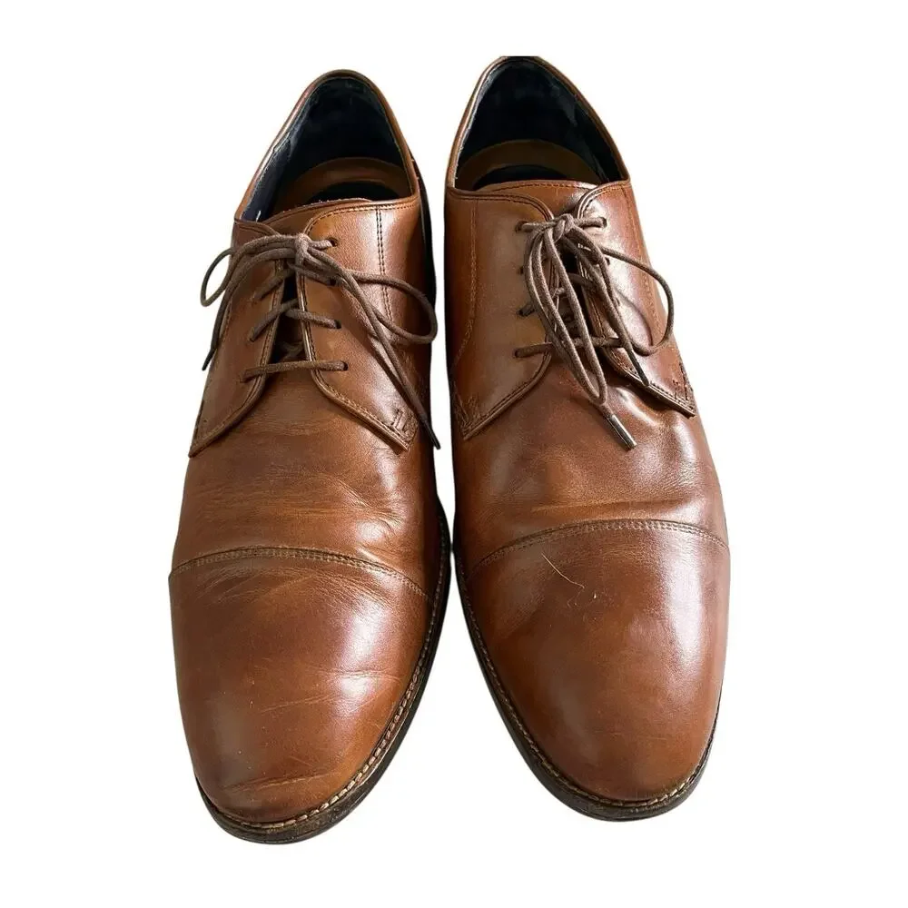 Cole Haan Grand.OS Lenox Hill Leather Dress Shoe Sz 13 Wide Cognac Cap Toe Derby
